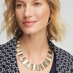 NWT CHICO'S Gold Wave Collar Necklace AND MATCHING CLIP EARRINGS.